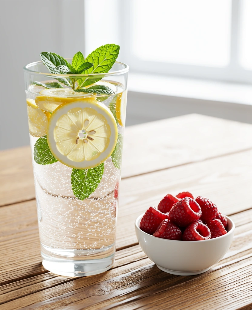 Frische Beeren und Wasser als Symbol für gesunde Ernährung